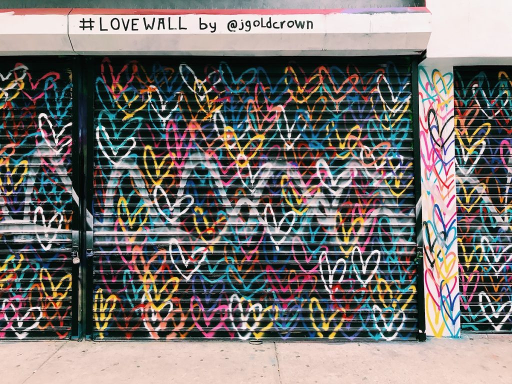 Mural with hearts all over it